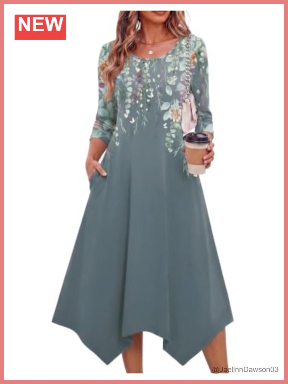 Zeagoo Midi Dress 3/4 Sleeve A-Line Casual with Pockets Floral